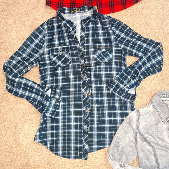 - Revamped Plaid  Fitted Long Sleeve Full Button Up Shirt - Picture 1 of 1